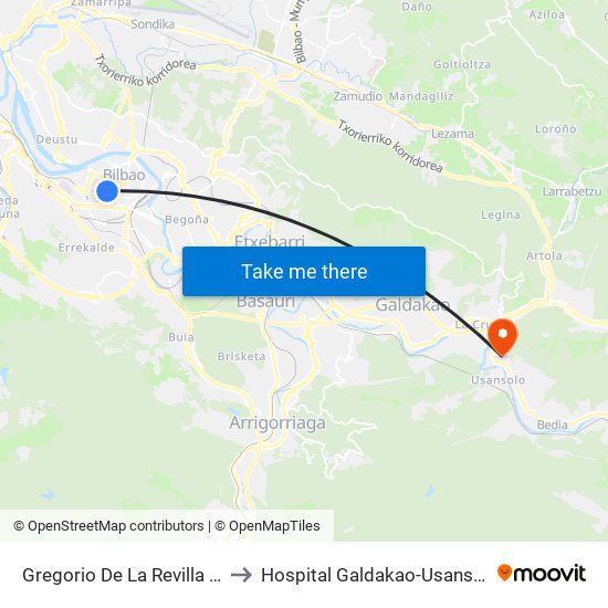 Gregorio De La Revilla 22 to Hospital Galdakao-Usansolo map