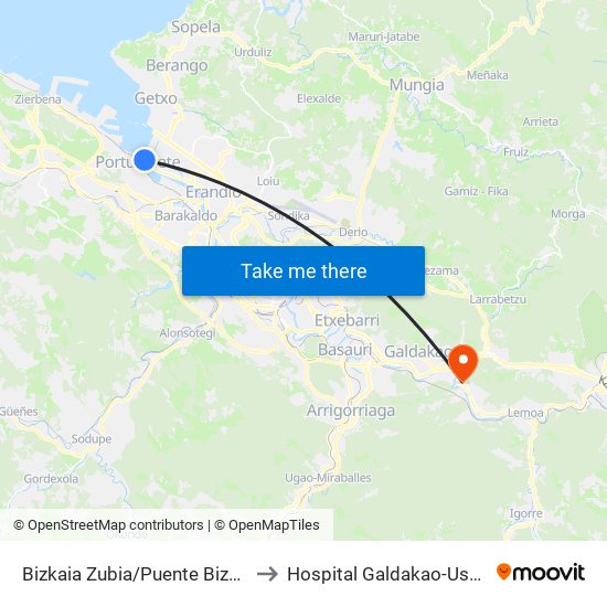 Bizkaia Zubia/Puente Bizkaia (1) to Hospital Galdakao-Usansolo map