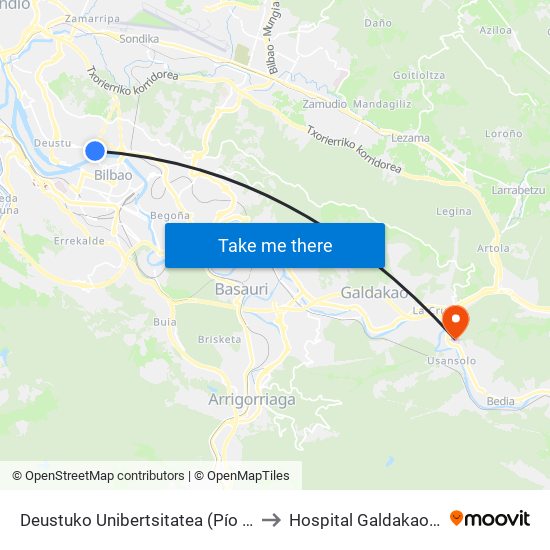 Deustuko Unibertsitatea (Pío X Plaza) (806) to Hospital Galdakao-Usansolo map
