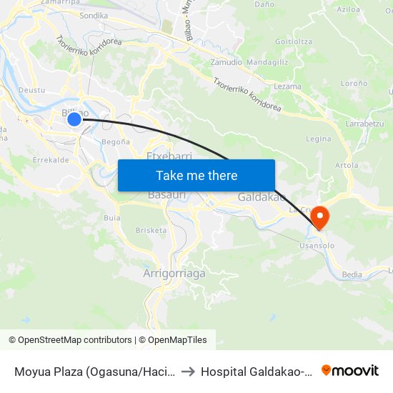 Moyua Plaza (Ogasuna/Hacienda) (896) to Hospital Galdakao-Usansolo map