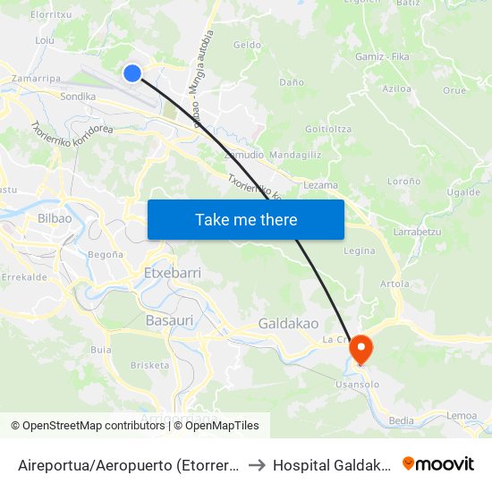 Aireportua/Aeropuerto (Etorrerak/Llegadas) (1003) to Hospital Galdakao-Usansolo map