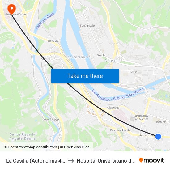 La Casilla (Autonomía 45) (356) to Hospital Universitario de Cruces map