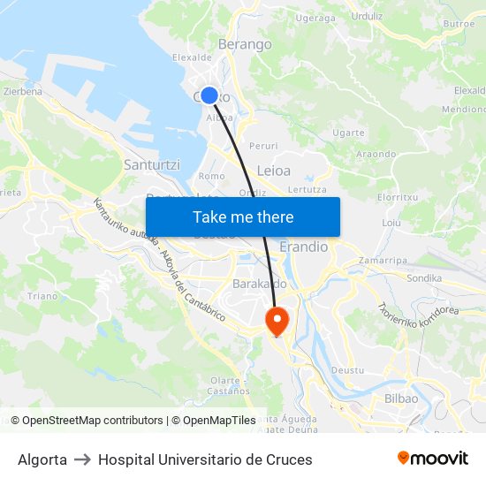 Algorta to Hospital Universitario de Cruces map
