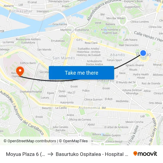 Moyua Plaza 6 (4255) to Basurtuko Ospitalea - Hospital de Basurto map