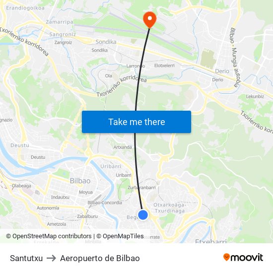 Santutxu to Aeropuerto de Bilbao map