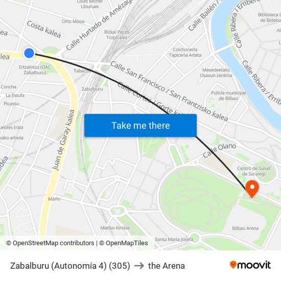 Zabalburu (Autonomía 4) (305) to the Arena map