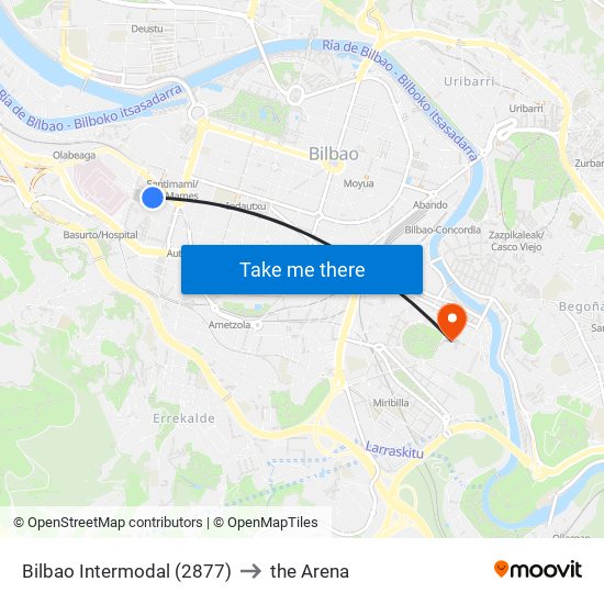 Bilbao Intermodal (2877) to the Arena map