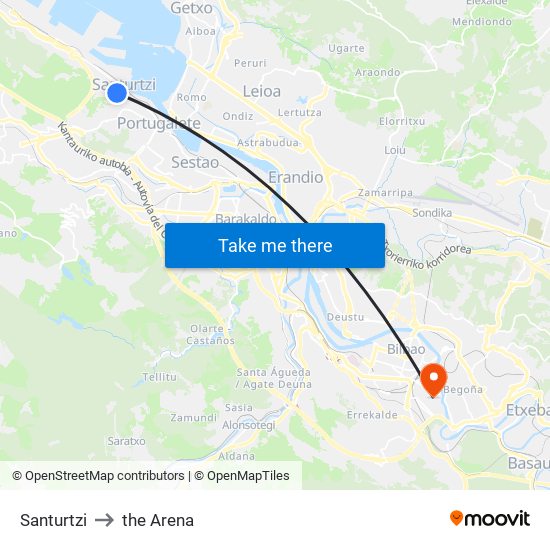Santurtzi to the Arena map