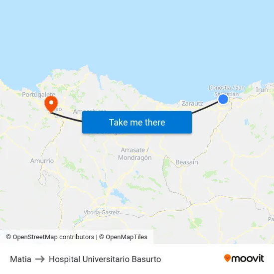 Matia to Hospital Universitario Basurto map