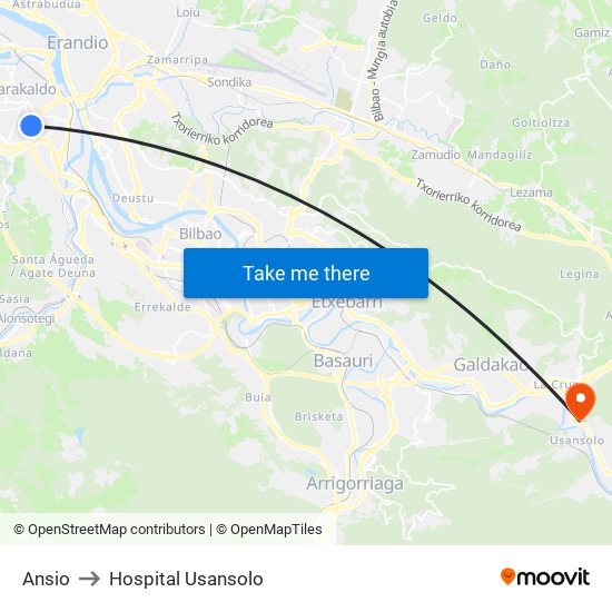 Ansio to Hospital Usansolo map