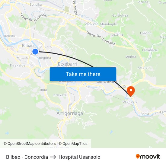 Bilbao - Concordia to Hospital Usansolo map