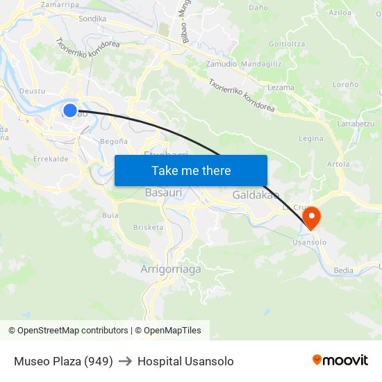 Museo Plaza (949) to Hospital Usansolo map
