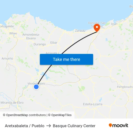 Aretxabaleta / Pueblo to Basque Culinary Center map