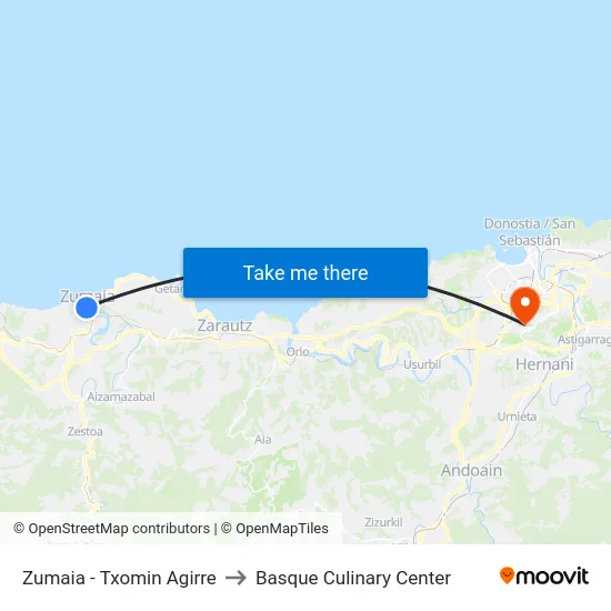 Zumaia - Txomin Agirre to Basque Culinary Center map