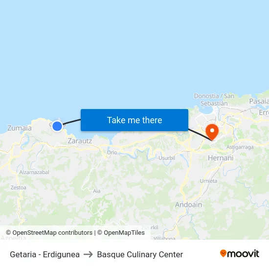 Getaria - Erdigunea to Basque Culinary Center map