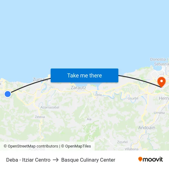 Deba - Itziar Centro to Basque Culinary Center map