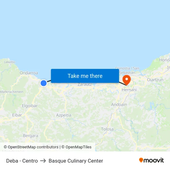 Deba - Centro to Basque Culinary Center map