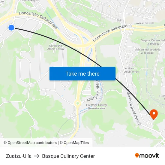 Zuatzu-Ulía to Basque Culinary Center map
