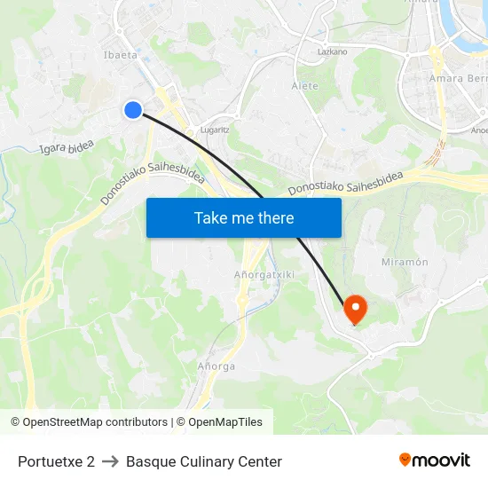 Portuetxe 2 to Basque Culinary Center map