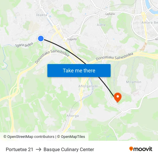 Portuetxe 21 to Basque Culinary Center map