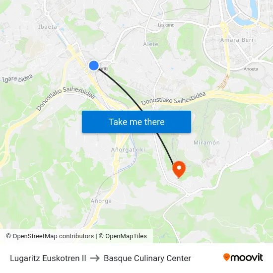 Lugaritz Euskotren II to Basque Culinary Center map