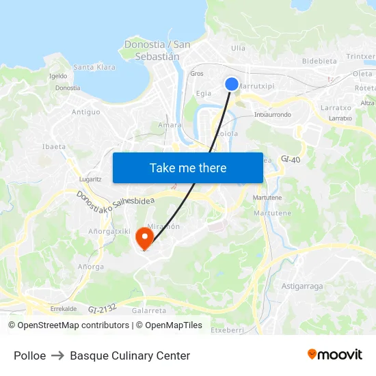 Polloe to Basque Culinary Center map