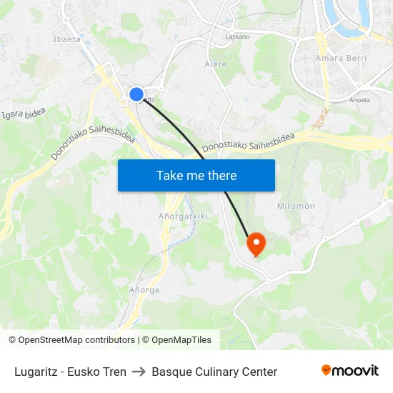 Lugaritz - Eusko Tren to Basque Culinary Center map