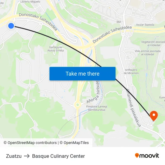 Zuatzu to Basque Culinary Center map