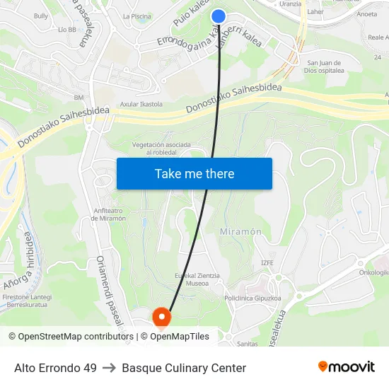 Alto Errondo 49 to Basque Culinary Center map
