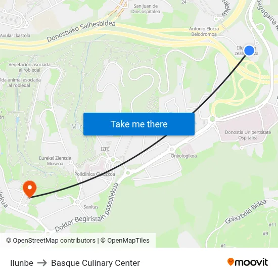 Ilunbe to Basque Culinary Center map
