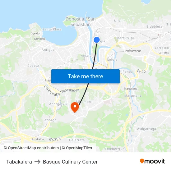 Tabakalera to Basque Culinary Center map