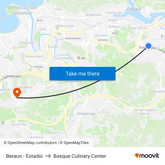 Beraun - Estadio to Basque Culinary Center map