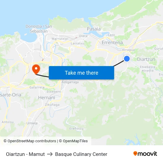Oiartzun -  Mamut to Basque Culinary Center map