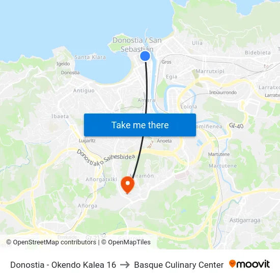 Donostia - Okendo Kalea 16 to Basque Culinary Center map