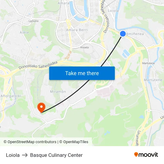 Loiola to Basque Culinary Center map
