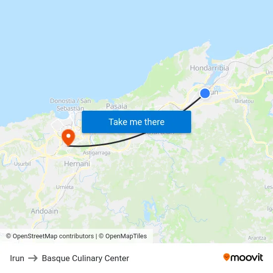 Irun to Basque Culinary Center map