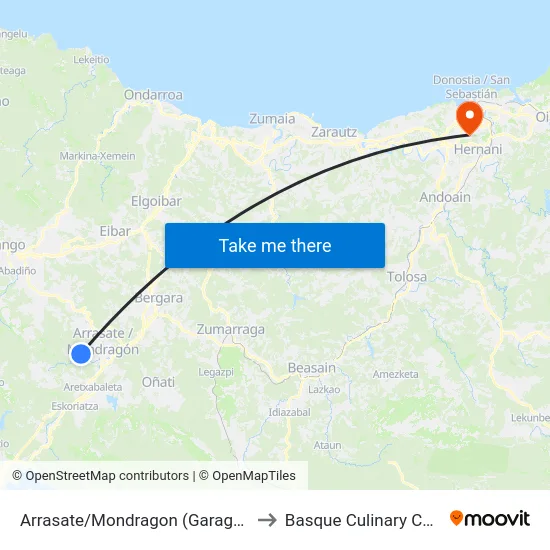 Arrasate/Mondragon (Garagartza) to Basque Culinary Center map