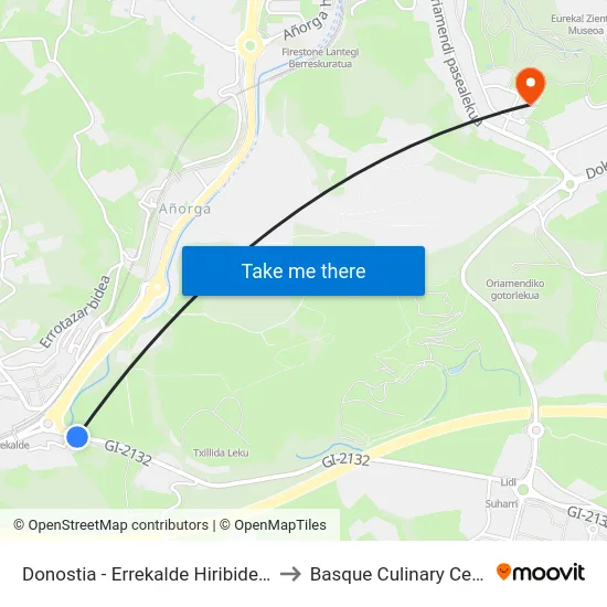 Donostia - Errekalde Hiribidea 21 to Basque Culinary Center map