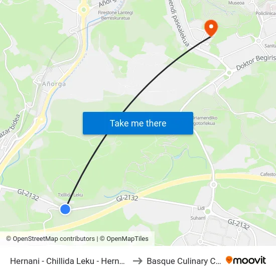 Hernani - Chillida Leku - Hernaniruntz to Basque Culinary Center map