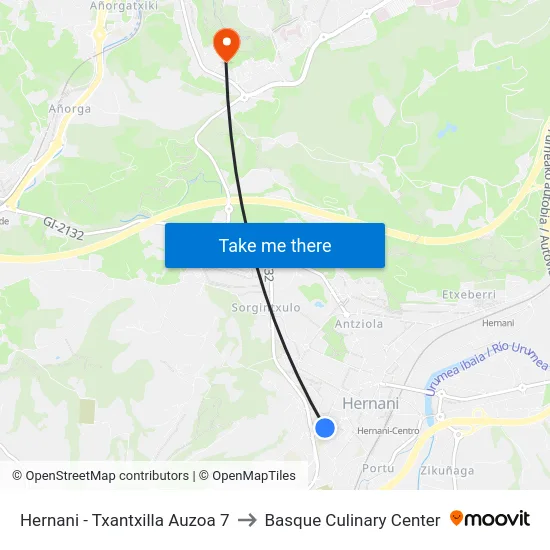 Hernani - Txantxilla Auzoa 7 to Basque Culinary Center map