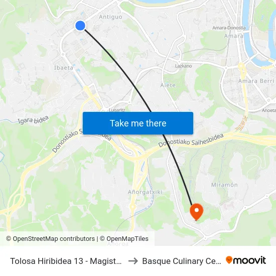 Tolosa Hiribidea 13 - Magisteritza to Basque Culinary Center map
