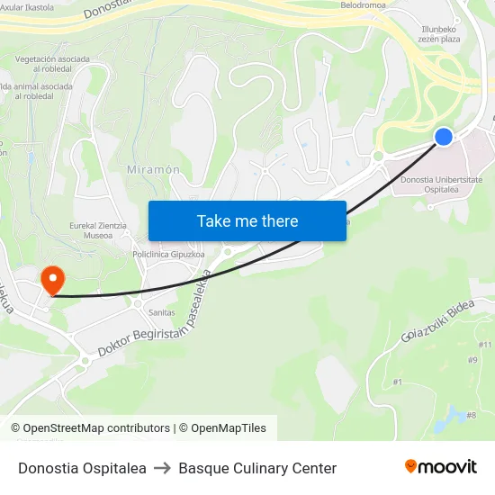 Donostia Ospitalea to Basque Culinary Center map
