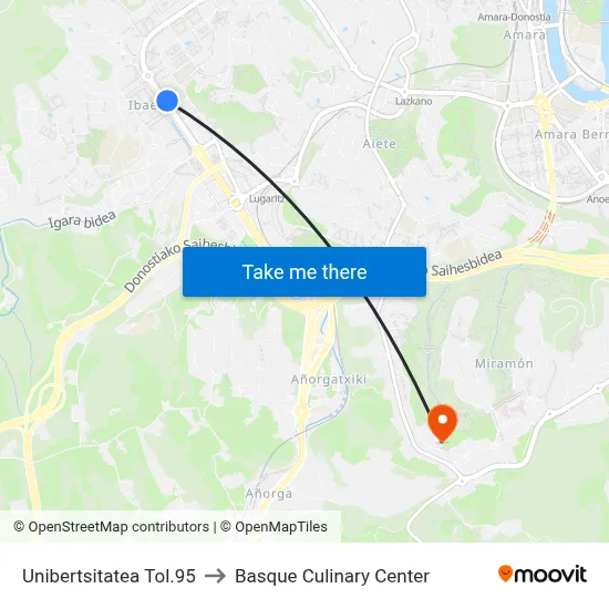 Unibertsitatea Tol.95 to Basque Culinary Center map