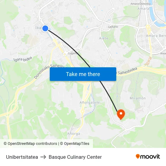 Unibertsitatea to Basque Culinary Center map