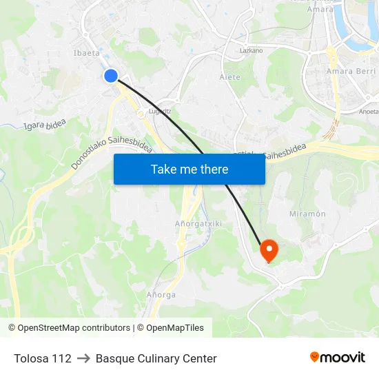 Tolosa 112 to Basque Culinary Center map