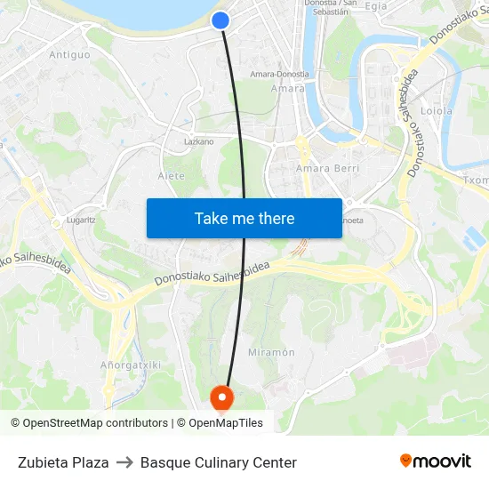 Zubieta Plaza to Basque Culinary Center map