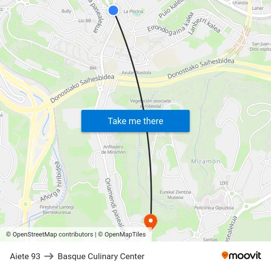 Aiete 93 to Basque Culinary Center map