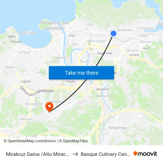 Mirakruz Gaina /Alto Miracruz to Basque Culinary Center map