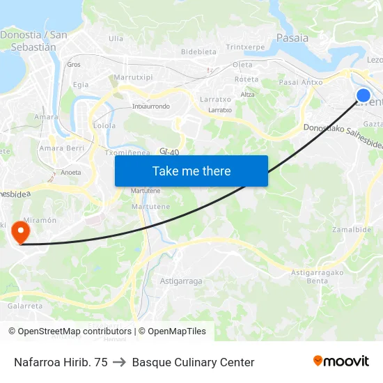 Nafarroa Hirib. 75 to Basque Culinary Center map