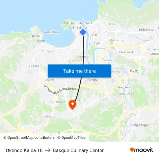 Okendo Kalea 18 to Basque Culinary Center map